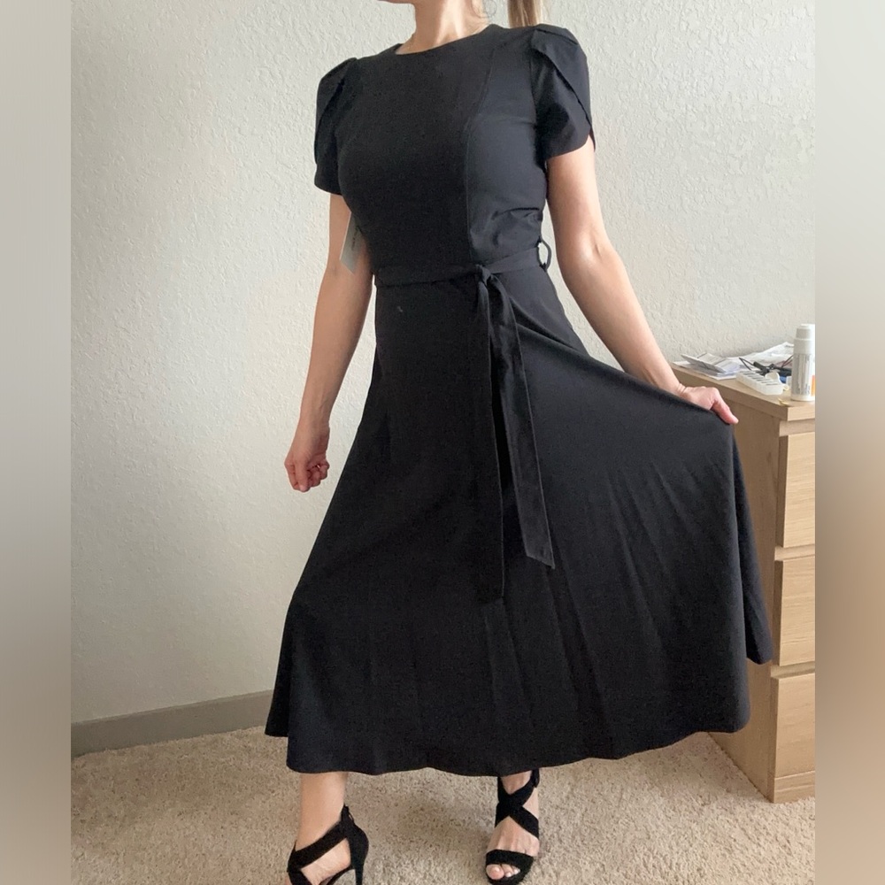 Calvin Klein Tulip Short Sleeve A-Line Midi  Dress Black dress Business casual - Picture 11 of 14